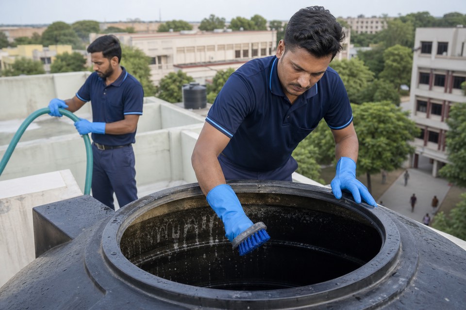Water Tank Cleaning — institutional service crew